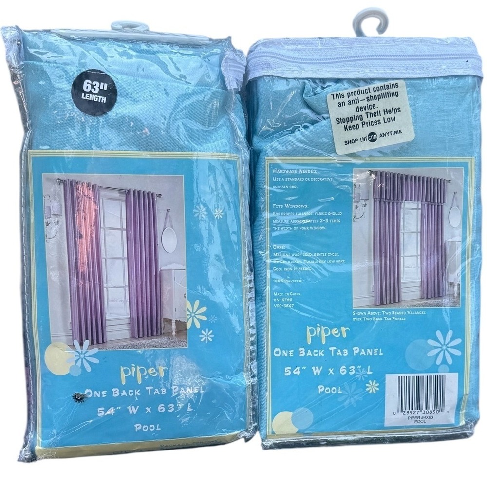 Piper One Back Tab Curtain Panel Set of 2 Pool Blue 54 x 63 Textured NEW